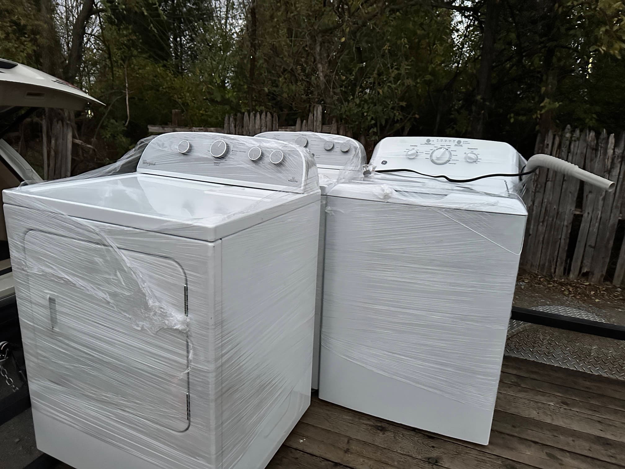 Washer and dryer set wrapped and ready for delivery